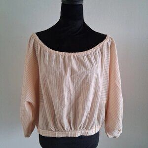 Anthropologie,  "Holding Horses" Striped Puff Sleeve Top Pink, Medium